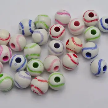 100 Biela s Zmiešané Farby Baseball Vzor Akryl Okrúhle Korálky 12 mm