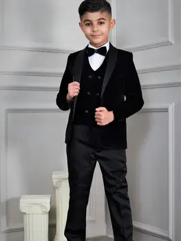2022 Formálne Chlapčenské Obleky pre Svadby Šaty Elegantné Deti, Školskú Uniformu Black Velvet Deti Strany Kostýmy Smoking Oblečenie Sady
