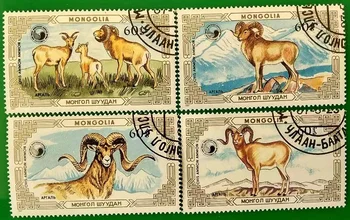 4 KS / Set,1987,Mongolsko Poštových Známok,Čína Zodic Ovce,Používané s Post Známky,Pečiatky Zber
