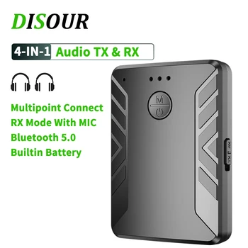 4 V 1 Viacbodové Bluetooth 5.0 Audio Vysielač, Prijímač Pre TV, PC Pripojenie 2 Slúchadlá 3,5 mm Stereo Adaptér Bezdrôtovej siete S MIC