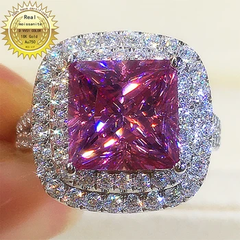 4Carat Princezná tvar 18K Au750 White Gold Ring DVVS1 Ružová Moissanite Diamanty Svadobné Party Zapojenie Výročie Krúžok