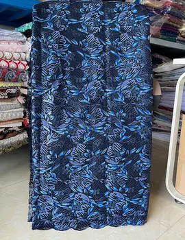 5 metrov, Námornícka Modrá, Vyšívané francúzskej Čipky Sequined Oka Tylu Čistej Tkaniny Elegantné Bežné Príležitostné Nosenie Šitie Nigérijský Odev