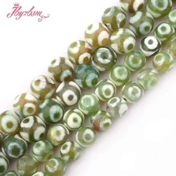 8,10 mm Tvárou Okrúhle Korálky Zeleným Pruhom Dzi Agates Kameň Korálky Pre DIY Náhrdelník Bracelat Šperky, Takže Voľné 15