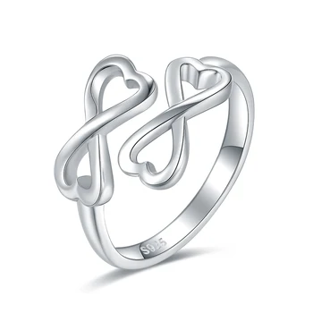 925 Sterling Silver Srdce Jednoduché, Dvojité Infinity Symbol Krúžok Nastaviteľné Promise Ring, Šperky Darček k Narodeninám pre Ženy, Priateľky