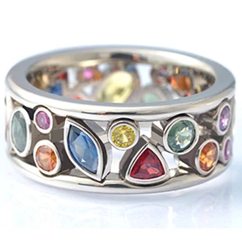 925 Sterling Silver Vintage Farebné Crystal Sľub Prstene Pre Ženy, Dievčatá Strana Luxusné Šperky Designer Veľkoobchod