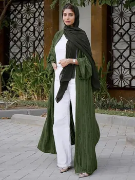 Arabský Kaftan Otvoriť Abaya Ženy Vintage Vrchné Oblečenie Cardigan Muslimah Kimono Dubaj Islamskej Saudskej Oblečenie Abaya Ramadánu Army Zelená