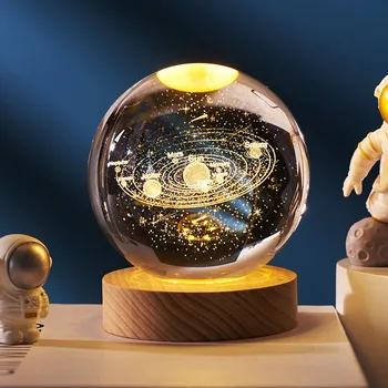 Astronómia 3D Solárny Systém Crystal Ball s LED Osvetlenie Oblasti Stojan, Držiak, Laserové Gravírovanie Skla Loptu Dekorácie, Rekvizity Foto