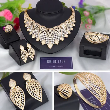 BrideTalk Luxusné 4PCS Chokers Náhrdelníky Náušnice Sady Nigérijský Pre Ženy Kubický Zirkón Indian Svadobné Svadobné Šperky Set 2020