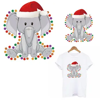 Cute Elephant Vianočné Škvrny Na Oblečení DIY Umývateľný Dieťa T-shirt Hooides Železa-na Prenos Tepelnej Nálepky Nášivka Dekor