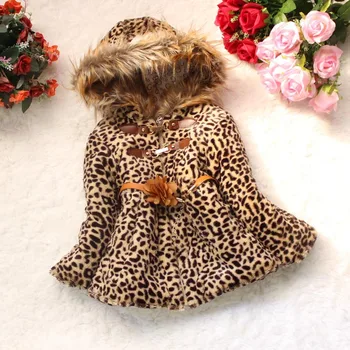 Detské Zimné Leopard Kabát Faux Fox Kožušiny Golier Jeseň Kvet Udržať v Teple Zahustiť Deti Oblečenie Dievčatá Bunda vrchné oblečenie Oblečenie