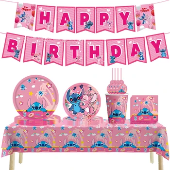 Disney Ružová Lilo & Stitch Tematické Jednorázový Riad Papierové Taniere Obrúsok Balón Dievča Narodeninovej Party Deco Baby Sprcha Dodávky