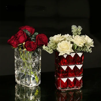 Domov Červená Luxusné Geometrie Hydroponics Transparentné Sklo Malá Váza, Obývacia Izba Domov Mäkké Dekorácie Kvetinové Ozdoby