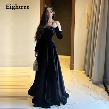 Eightree Čierna Vintage Večerné Šaty Velúrové Sequined Saudská Arábia Dlho Dubia Formálnej Strany Šaty Šaty Vintage Vestidos 2023