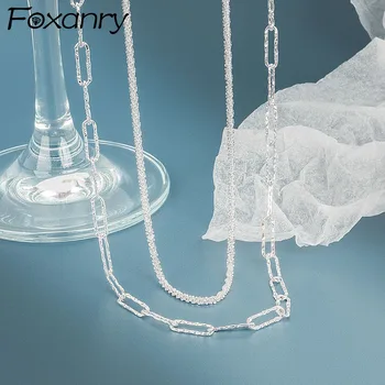Foxanry Strieborná Farba Náhrdelník pre Ženy, Nový Trend Strany Šperky Elegantné Jednoduché Šumivé Reťazca Príslušenstvo Narodeninám