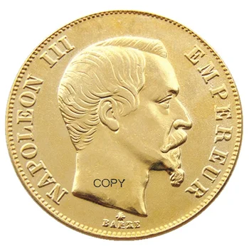 Francúzsko 50 Frankov Napoleon III 1855 -1859 B 9pcs Dátum Vybral pozlátená Kópia Zdobia Mince