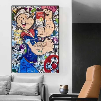 Graffiti Pop Art Popeye Plagáty a Vytlačí Nástenné Plátno Animovaný Kreslený Portrét Maľovanie na Obrázok pre Dieťa Obývacia Izba Dekor