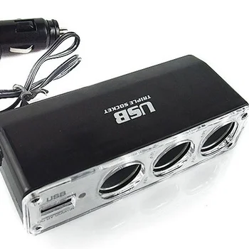 Hot 3 Spôsob Multi Auto Zásuvky Zapaľovač Cigariet Rozbočovač USB Konektor Nabíjačky DC 12V/24V Triple Adaptér s USB Portom BX