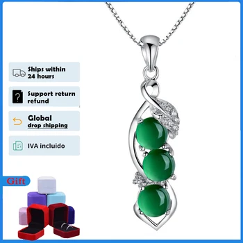 HOYON Syntetické chalcedony Pingan zelená fazuľa prívesok 925 striebro farebný náhrdelník pre ženy Čínsky štýl, achát náhrdelník dropshop