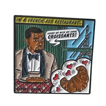Kanye West Smalt Pin francúzsky Croissant Umenie odznak Hip hop kultúry jewelries pre hudobných fanúšikov