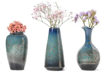 Keramické Vázy Sada 3, Špeciálny Dizajn Štýl Flambed Presklené Moderné Kvetinové Vázy Pre Domáce Dekoratívne