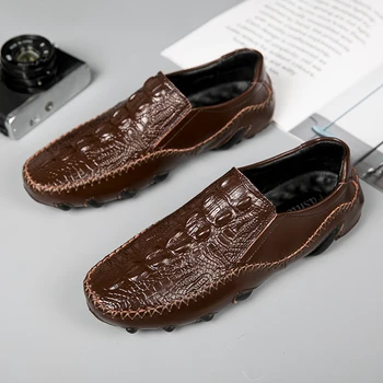 Letné Nový Krokodílej vzor človeka mokasíny Vysoko Kvalitnej pravej Kože jazdy topánky pánske Non-Slip Tenisky Bežné vychádzkové topánky