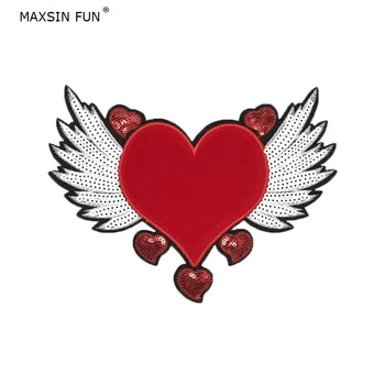 Maxsin Fun 1 Ks Krásne Červené Láska Krídla Patch Fashion Girl Šaty Nášivka DIY Oblečenie, Dekorácie Šiť Na Flitrami Nálepky