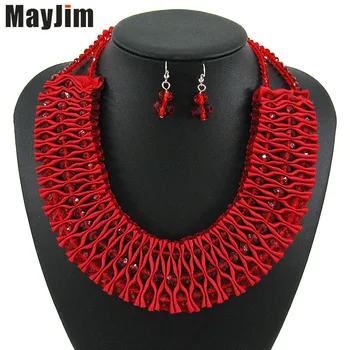 MayJim Vyhlásenie Afriky korálky crystal Red Náhrdelníky sady šperkov Ručné reťazové svadobné šperky sady Vintage módy ženy