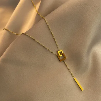 MEYRROYU Nehrdzavejúcej Ocele Zlatá Farba Strapec Interlock Námestie Náhrdelník Pre Ženy Reťazca 2021 Trend Strany Darček Módne Šperky цепь