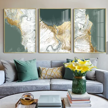 Moderné Abstraktné Zelené Zlato krajiny Plátno Art Fashion Plagáty Vytlačí obrazov na Stenu pre Obývacia Izba Štýlový Cuadro Domova