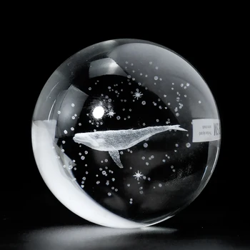 Muy Bien 60 mm 3D Laserové Vnútri Rezbárstvo Veľryba Crystal Ball Paperweight Miniatúrne Remesiel Fotografie Prop Domáce Dekorácie Ornament