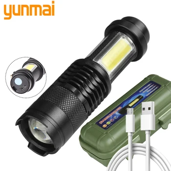 Nový produkt vstavanú batériu, USB nabíjateľná baterka COB LED premennej zoom, vodotesný taktická baterka LED žiarovka