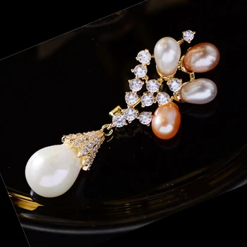 OKILY 2021 Luxusné Kubický Zirkón Pin a Brošne Elegantné Sladkovodné Perly Broch pre Ženy Office Príslušenstvo Šperky