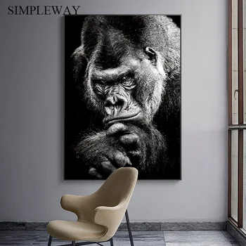 Opice Opice Zvierat Plagát Čierne Biele Plátno Tlačiť Abstraktné Diela Umenia Maľby Nordic Stene Obraz pre Obývacej Miestnosti Dekorácie
