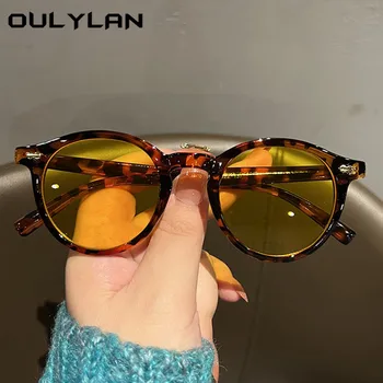 Oulylan Módne Okrúhle slnečné Okuliare pre Ženy, Mužov, Luxusné Značky Dizajn Malé Slnečné Okuliare Dámy Vintage Yellow Okuliare Odtiene UV400