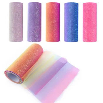 Rainbow Tylu 10yards Lesk Roll Crystal Dot Gradient Farba Organza Textílie DIY Plavidlá Darček Tutu Sukne Strany Svadobné Dekorácie