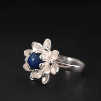 Skutočné S925 Mincový Striebro Lapis Lazuli Lotosový Kvet Otvoriť Prstene Pre Ženy Vysokej Kvality Lady Sladkovodné Perly šperky