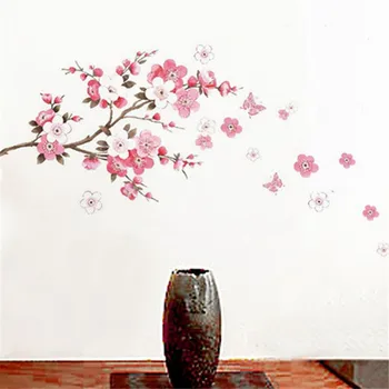 Stena Nálepky DIY nástenná maľba Odtlačkový Nálepky Slivka Cherry Blossom Čínske Maľby Odnímateľné Steny Umenie Tapety, Nálepky Domáce Dekorácie