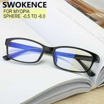 SWOKENCE Náplň Predpis Krátkozrakosť Okuliare -0.5 na -10 Prispôsobiteľné Ženy Muži Obdĺžnikový Rám Nearsighted Okuliare F045