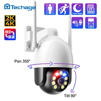 Techage H. 265 Ultra HD 2K/4K Bezdrôtové IP Kamery 4MP/8MP Vonkajšie PTZ Speed Dome Kamera Červeno-Modré Svetlo, Alarm, AI Ľudských Zistené P2P