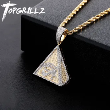 TOPGRILLZ Hip Hop Zlatá Farba Á Egyptské Pyramídy Eye of Horus Prívesok Náhrdelník Ľadový Z Micro Spevnené Zirkón Kúzlo Šperky