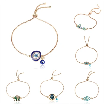Trendy Modré Korálky Náramky Pre Ženy Smalt Hamsa Fatimy Strane Kúzlo Nastaviteľné Reťazca Vintage Náramok Ženské Šperky
