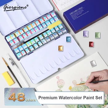 Umelec, Profesionálny Akvarel Nastaviť Lesk Farby 24/36/48 Premium Prenosné Plechovej Krabici s Palety ,Vodu, Štetec