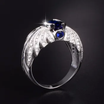 Veľkosť 8,9,10,11,12,13 pánske Luxusné Anjel Krídla Ri 925 streling Silver Blue Sapphire Zásnubné Prstene, Svadobné Kapela krúžok šperky chlapec
