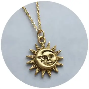 Vintage Slnka a Mesiaca Cín Kúzlo Tretie Elegantná Náhrdelník Pre Ženy Boho Šperky z Nerezovej Ocele Statemtent Náhrdelník Collier