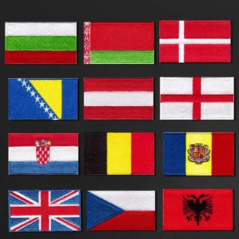 Vyšívané odznaky s vlajkami krajín z celého sveta. Nádherné škvrny vyšívané na oblečenie. Británia, Nemecko, Švédsko