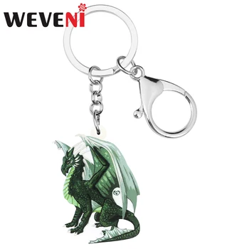 WEVENI Akryl Zelený Dinosaurus Dragon Keychains Krúžok na Tlač Zvierat Šperky Pre Ženy, Deti, Muži Klasický Darček v Kabelke Príslušenstvo