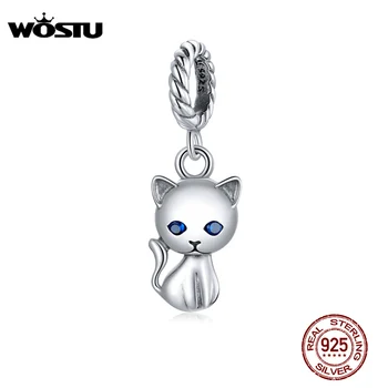 WOSTU 925 Sterling Silver Charms Zvierat MINI Prívesok Cute Cat Perličiek Fit Nový Náramok Pre Ženy DIY Šperky CQX122
