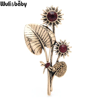 Wuli&baby Vintage Slnečnice Brošňa Pre Ženy Unisex Drahokamu Dragonfly a Kvet Úrad Bežné Brošňa Darov Kolíkmi