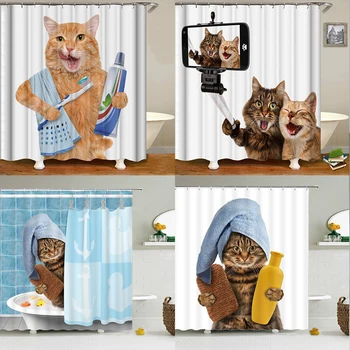 Zábavné, Roztomilé Mačka Sprchový Záves 3D Tlač Zvierat Nepremokavé Polyesterové Tkaniny Domáce Dekorácie Vaňa Obrazovke Opony Kúpeľňa Accessor
