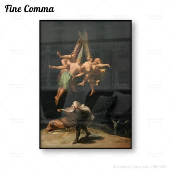 Čarodejnice Letu Vintage Plagát Na Stenu Umelecké Plátno Tlačiť Francisco Goya Maľovanie Na Ilustráciu Wiccan Okultné Domov Stenu Decor Obrázok